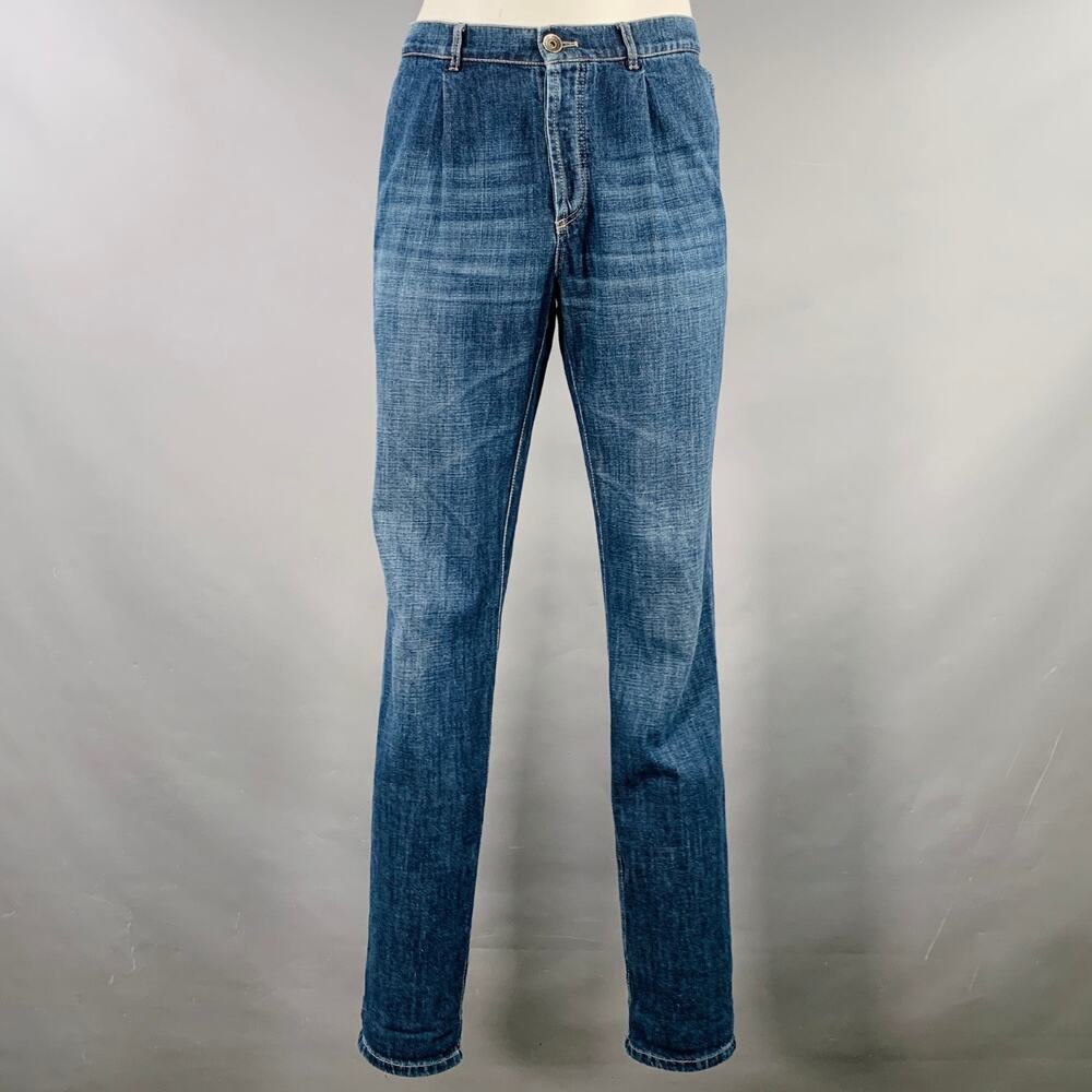 BRUNELLO CUCINELLI Size 35 Indigo Contrast Stitch Denim Straight Jeans